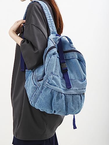 Image of MaxxCloud Vintage Denim Laptop Backpack Casual Canvas Daypack Handbag Purse Lightweight Rucksack Shoulder Bag