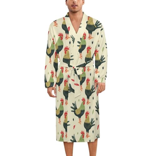 Green Rooster Soft Robe Long Sleeve Bathrobes V Neck Sleepwear Spa Robes with Belt Men Woman