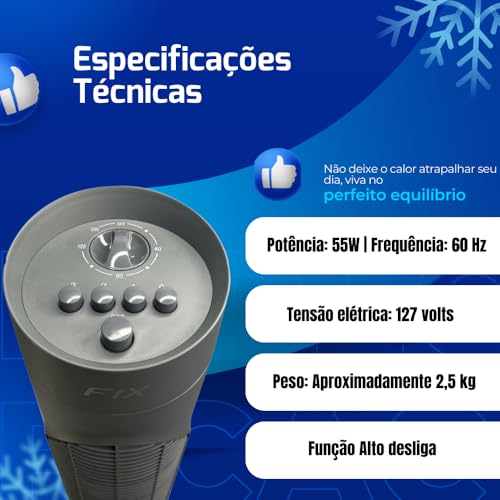 Ventilador de Torre 3 Níveis de Velocidade - Moderno Elegante Inovador Versátil Leve Super Silencios