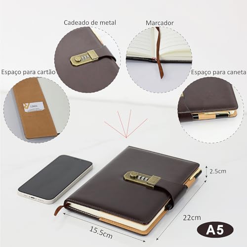 LUMAI Caderno Diário com Cadeado e Fechadura Secreta, Ideal para Anotações, Projetos, Privacidade e