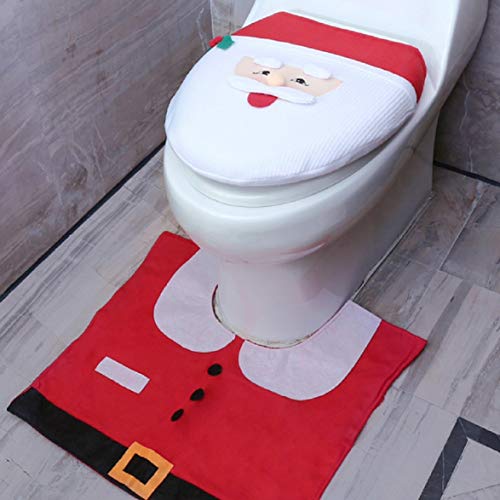 Phenebde 3 Stück Set Bad Weihnachten WC Sitzbezug Weihnachtsdekoration Toilettensitzbezug Teppich Tissue Box Cover – Bild 3