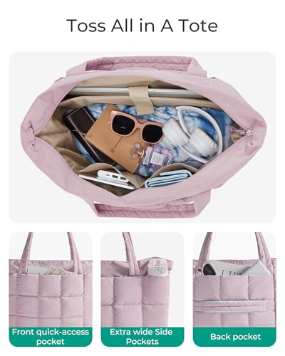 Image of BAGSMART Expandable Tote Bag for Women, Puffer Work Tote Handbag, Quilted Carry On Bag for Travel Gym