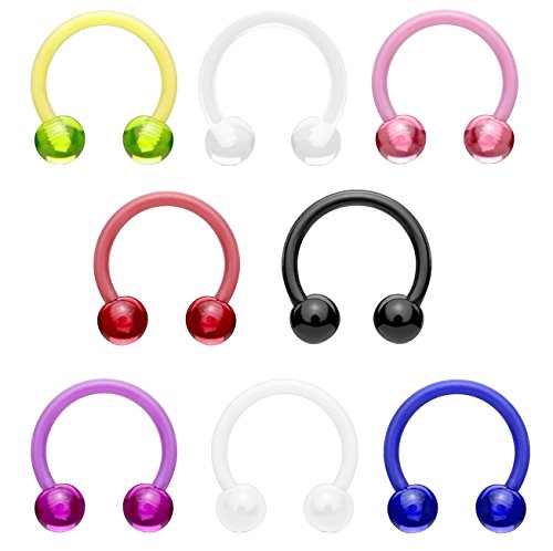 beyoutifulthings Hufeisen-Piercing ACRYL Set Universal-Piercing Brust Nippel Nase Septum Ohr Helix Cartilage 1,2mm 10mm Cover