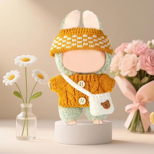 17CM Doll Clothes for Labubu, Yellow Hand-Crocheted Sweater Outfit Set - image 3
