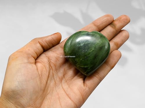 Image of Crystal Heaven Certified Green Jade Heart Palm Pebbles Stones For Anxiety Stress Relief Massage - Aaa Grade Original Healing Gemstone Agate Heart Palm Stone For Yoga Meditation Spiritual