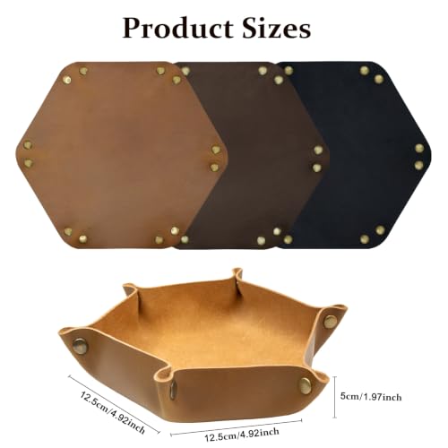 Image of boshiho Valet Tray for Men, Leather Jewelry Catchall Key Phone Coin Box Change Caddy Bedside Storage Box (Tan)
