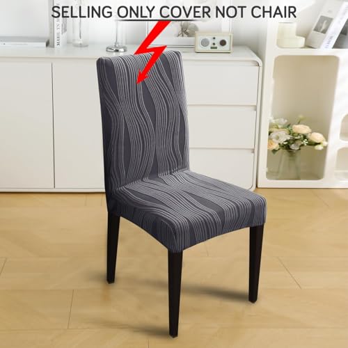 Image of HOKIPO 200 GSM Premium Knitting Jacquard Elastic Dining Table Chair Cover Set of 2, 'Nestiva Series' Porpoise Grey (NEW-AR-6072-GRY*2)