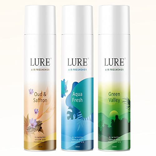 Image of LURE Room Freshener Spray|Air Freshener For Home And Office -Oud&Saffron, Green Vally, Aqua Fresh (220Ml Each, Pack Of 3)