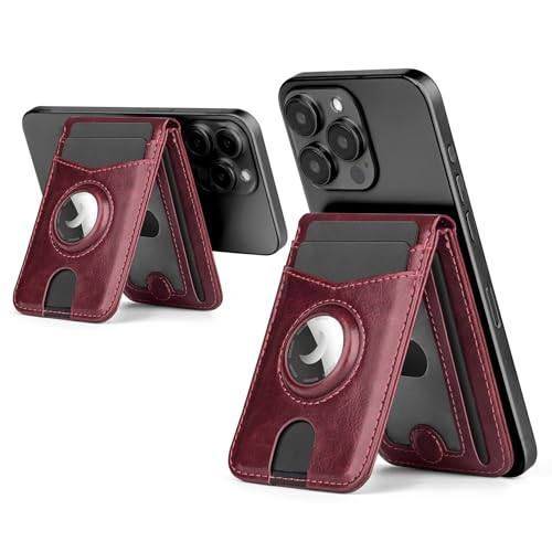 SkyEagle Magsafe�p�E�H���b�g�X�^���h Airtag�z���_�[�t�� PU���U�[ RFID�u���b�L���O�J�[�h�z���_�[ 5�̃J�[�h�X���b�g�A�t���b�v�t�H���I�L�b�N�X�^���h iPhone 17/16/15/14/13/12/Pro/Max/Plus