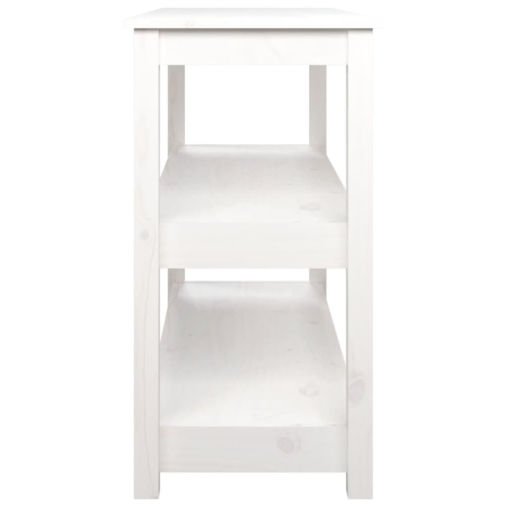 Consola clásica de madera de pino maciza con 3 estantes, mesa de pasillo para entrada como mesa de centro o mesa de TV con aspecto rústico y mucho espacio de almacenamiento