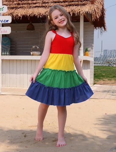FYMNSI Toddler Little Girls Rainbow Twirly Skater Dress Baby Kids Back to School Dress Summer Casual Tea Party Beach Sundress3