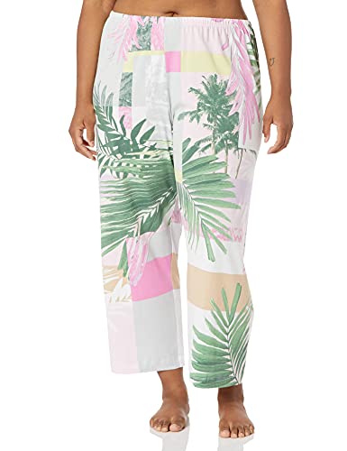 HUE Women s Knit Capri Pajama Sleep Pant, White-Palm Print, M