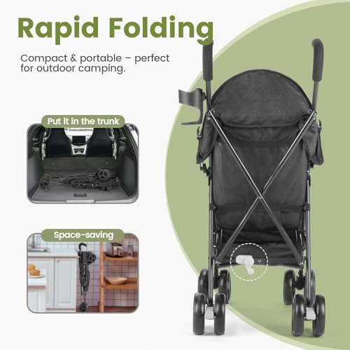 Image of One-Handed Folding Lightweight Stroller, Large Storage Basket, Canopy, Cup Holder, Compact Umbrella Stroller Durable Frame, 3-36M Travel Stroller for Airplane Ultra Overhead Friendly (Black)