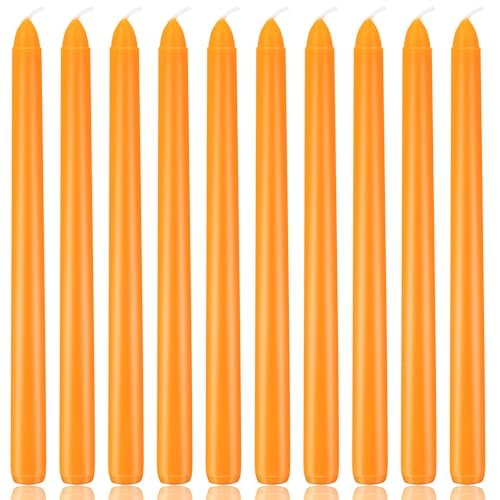10 Inch Orange Taper Candles 10 Pack Unscented Candlesticks for Dinner Fall Harvest Halloween Seasonal Celebration and Home Decoration