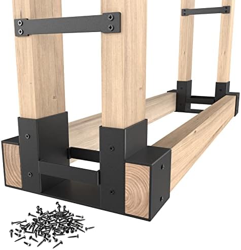 Mr IRONSTONE Firewood Log Storage Rack Bracket Kit, Adjustable Wood Rack Length Based on the Amount of Wood, for Outdoor Indoor Patio Deck Metal Log Holder Outdoor Tools with 34 Accessories