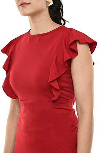 Image of Women's Calf Length Solid Red Dress