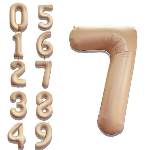 Image of Solid Beige 7 Number Foil Balloons 32 inch 7th Birthday Party Decoration Helium Supported