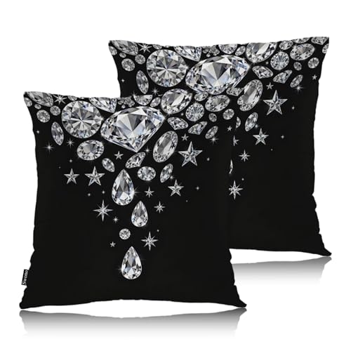 Swono Gems Print Square Pillow Covers Cushion Covers, Diamond Print 18 X 18 Inch Set of 2 Throw Pillow Cover Couch Pillowcases Home Decorative for Couch Sofa Car Bedroom, No Insert