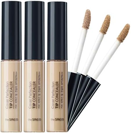 THE SAEM Cover Perfection Tip Concealer 3 Color Set, Liquid Multi-Use Concealer, Full Coverage Makeup for Acne Dark Spots Dark Circles Hyperpigmentation and Blemishes, 0.2 fl.oz. (#1, 1.5, 2)
