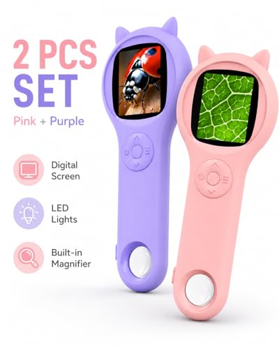 Image of Pink and Purple Microscope for Kids-200X Portable Digital Mini Microscope- Your Little Scientist Miniscope - STEM Toy for Age 5 6 7 8 9 10 11 12 Years Old Toddlers.
