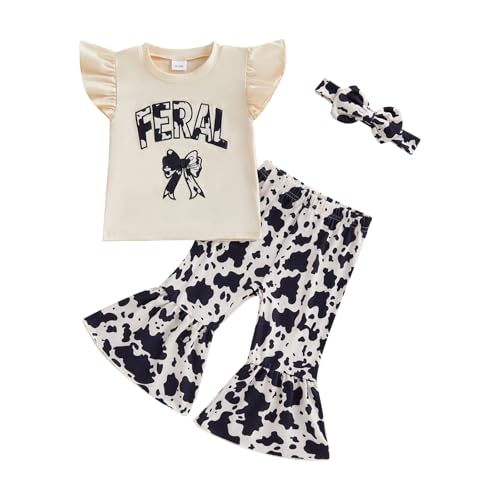 Awwpiely My First Rodeo Baby Girl Outfit Newborn Spring Cowgirl Western Clothes Long Sleeve Romper Bell Bottom Pants 3Pcs Set (Khaki-super cute, 18-24 Months)