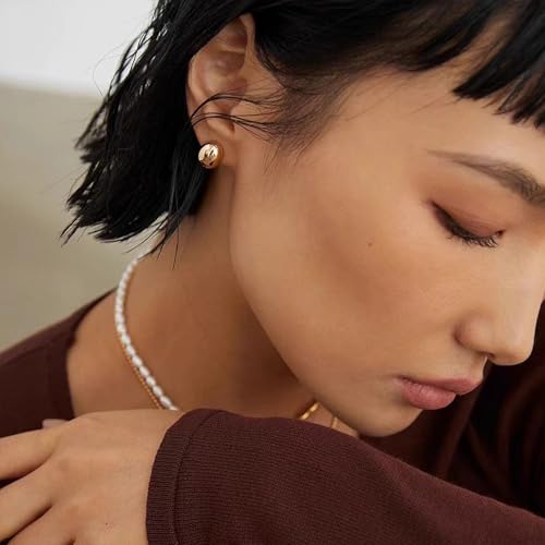 14K Gold Stud Earrings for Women Gold Earrings for Women Lightweight Hypoallergenic Peas Bean Daily Wear Studs Earring 7x12mm3