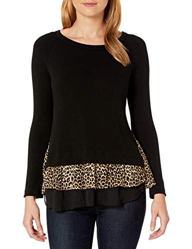 Karen Kane Women's Leopard Inset Sweater, Black, Small