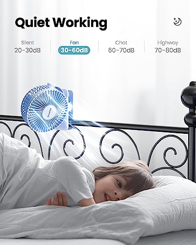 Image of Gaiatop Portable Clip on Fan Battery Operated, Small Powerful 3 Speed Quiet 360 Rotate, USB Rechargeable Mini Personal Cooling Fan for Desk Table Home Office Stroller Camping Women Gifts Light Blue