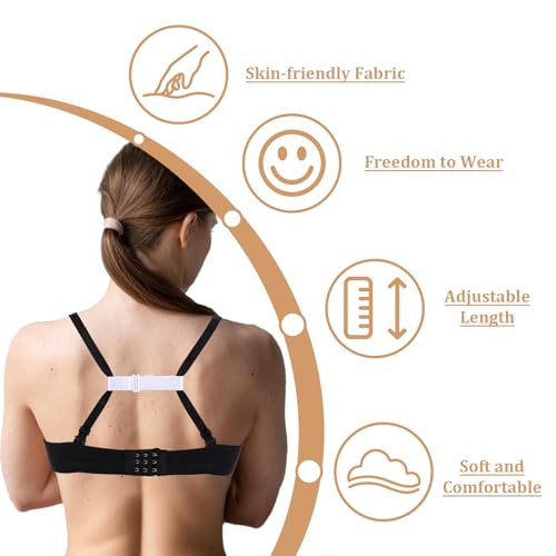 6 Pcs Bra Strap Holders for Slipping Women's Non-Slip Bra Strap Extender Elastic Adjustable Bra Strap Clips for Racerback Conceal Straps (Black, White, Skin Color)3