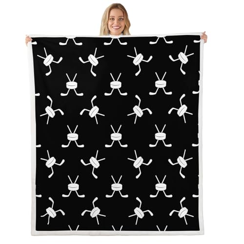 Ice Hockey Sherpa Blanket Hockey Player Flannel Blanket For Kids Boys Girls Teens Adult Winter Ice Sports Plush Blanket Cartoon Ice Hockey Throw Blanket Black White Throw Blanket Throw 50x60