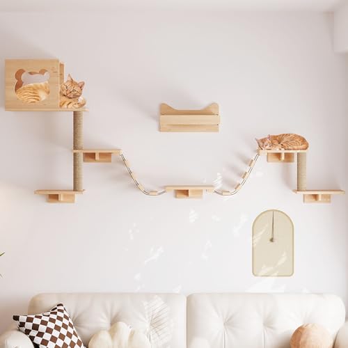 Estantes de pared para gatos con rascador y hamaca miniatura 2