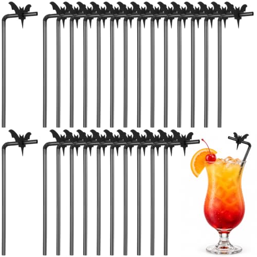 Amosfun 50 Pcs Halloween Straws with Bat Toppers...