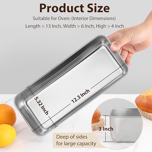 P&P CHEF Loaf Pans for Baking Bread, 12 x 5 Inch Large Stainless Steel Bread Loaf Pan Tins for Homemade Meatloaf Cake Brownies, Healthy & Sturdy, Oven & Dishwasher Safe, 2Pcs