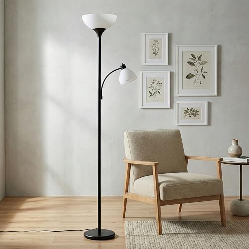 Brightech Sky Dome Plus LED Floor lamp, Torchiere Super Bright Floor Lamp with Reading Lamp for Living Rooms & Offices - Dimmable Tall Standing Lamp for Bedroom Reading - Black by Brightech - Image 3