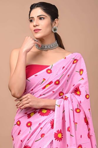 Image of Hand Block Printed Cotton Mulmul Saree | Soft Lightweight Summer Saree | Pure Cotton Traditional Indian Saree for Women