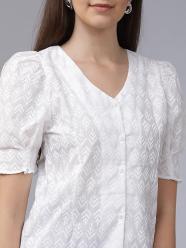 Image of Tokyo Talkies Women's Short Sleeves V-Neck Embroidered Tops| Stylish Casual wear
