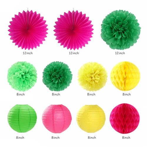 Image of Hawaiian Aloha-Luau Flamingo Party-Decorations Supplies - 21pcs Hello Banner,Pool Paper Lanterns Honeycomb,Beach Theme Streamers Garland,Tissue Pom Poms Flowers Fan,Tropical Summer Tiki Decor Burgleda