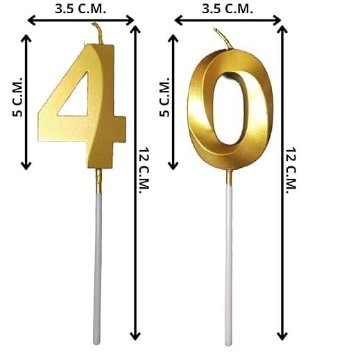 Image of ToyUniverse Forty Number Candle | Metallic Gold Candle for Birthday, Anniversary, Surprise Party Cake Decoration (Pack of 2)