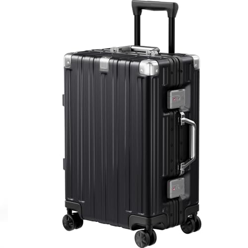 Krute Carry On Luggage 20 inch Aluminum Frame Luggage with Spinner Wheels Hardshell No Zipper PC+ABS TSA Lock Zipperless Suitcases Black