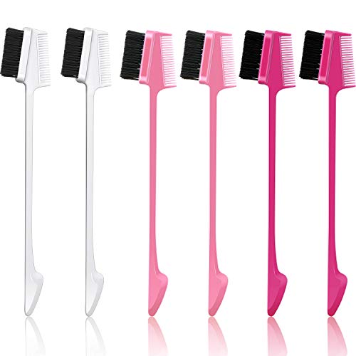 6 Pieces Hair Edge Brush Eyelash Comb Edge Control Brush Comb Double Same Sided Hair Comb (White, Pink, Deep Pink)