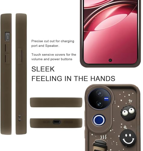 Image of GoldKart Back Case Cover Compatible for Vivo V50 5G | Cute Fun Cartoon 3D Ball Coffee Silicone Case | Full Body Protection Back Cover for Vivo V50 5G - Brown