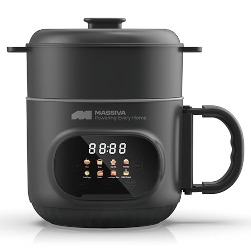 Image of MASSIVA 8-in-1 Multi Purpose Electric Kettle with Steamer: Smart LED Presets Electric Pot, 1.6L Ceramic Non-Stick Inner Pot, 600W Boil /Steam /Fry All-in-One For Kids Travel and Kitchen (black)