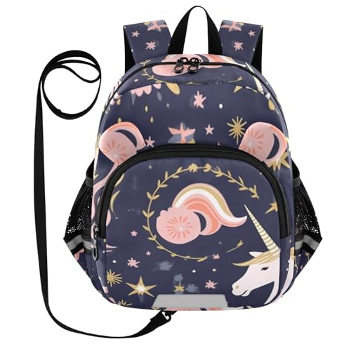 Kid's Backpack for Boys & Girls Toddler Bag Pink Unicorn and Stars Backpack with Safety Leash