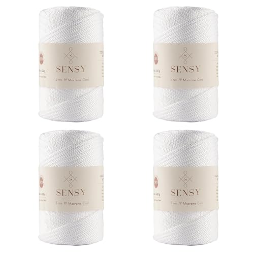 S Sensy 5mm - Premium Polypropylene Macrame Cord 4 Skeins White 104 Yards