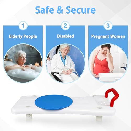 Asiento de bañera para ancianos con mango ergonómico para sentarse de forma segura, se adapta a baños de 16 a 24 pulgadas de ancho, soporta hasta 150 kg