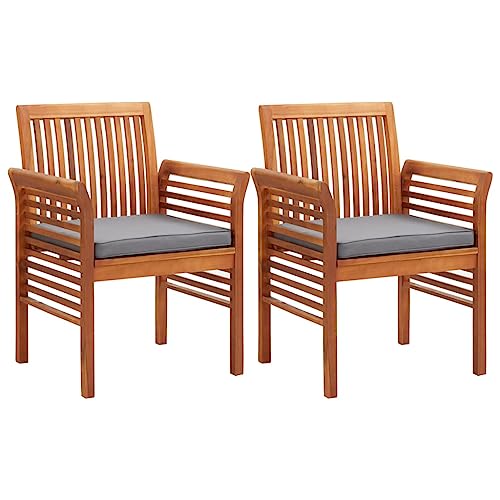 vidaXL Acacia Wood Outdoor Dining Chairs Set of 2 with Cushions | Weather | Comfortable Deep Seat Design | Easy to Assemble | Garden Patio Furniture - Brown Frame, Dark Grey Cushions