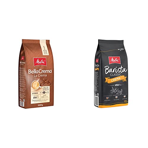 Melitta BellaCrema La Crema Ganze Kaffee-Bohnen 1kg, ungemahlen & Barista Classic Crema, Ganze Kaffee-Bohnen 1kg, ungemahlen, Kaffeebohnen für Kaffee-Vollautomat, mittlere Röstung, Stärke 3
