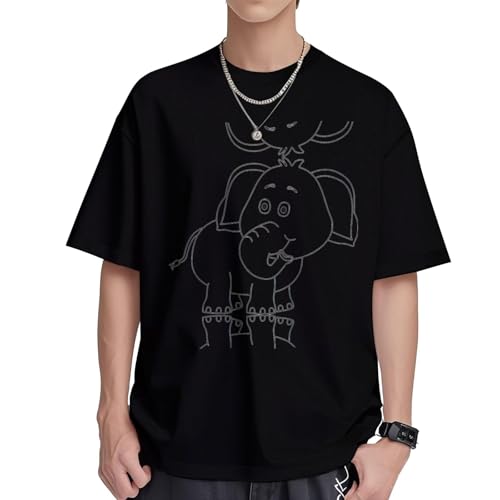 T-shirt homme coupe droite anti-transpiration en coton frais motif éléphant col rond