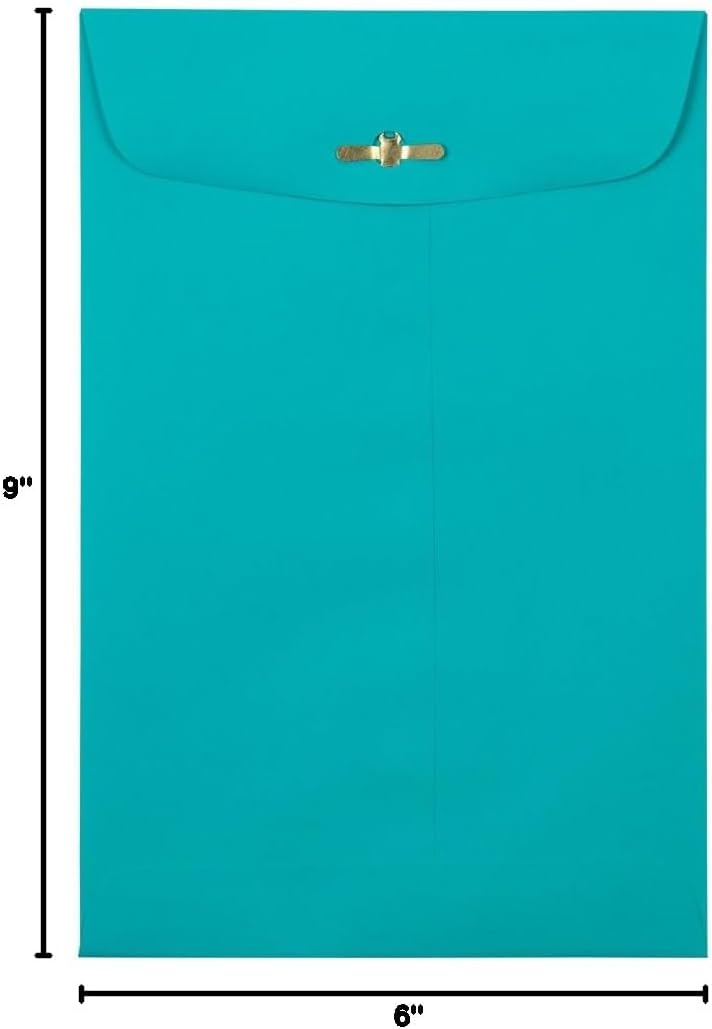 JAM PAPER 6 x 9 Open End Catalog Colored Envelopes with Clasp Closure - Sea Blue Recycled - 50/Pack