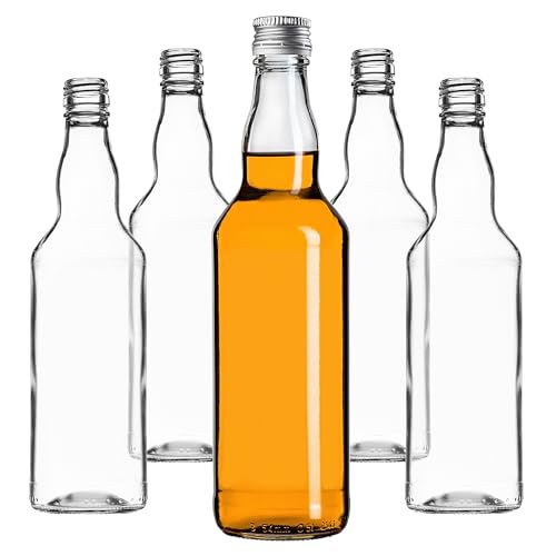 KADAX Glasflaschen zum Befüllen, 500ml, 50 Stück, leere Likörflaschen mit Schraubverschluss, Saftflaschen, Flaschen für Likör, Schnapsflaschen (Silber)